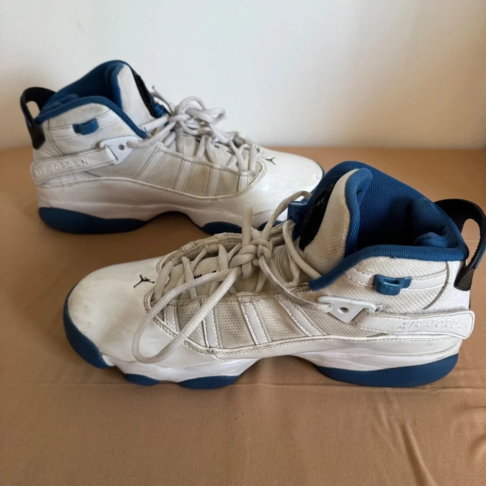 Air Jordan 6 Rings White Blue Mens Basketball Shoes‎ Sneakers Size 8.5